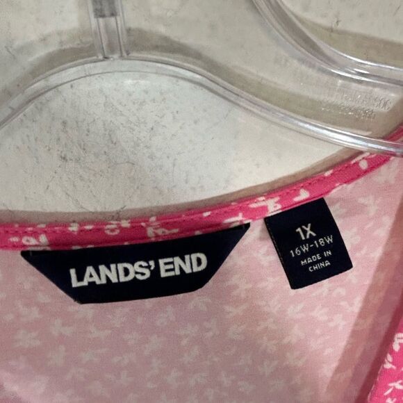 Lands End ladies dress 1X plus size pink white v-ditsy print casual everyday - Picture 2 of 12